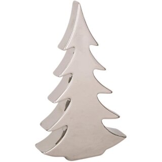 dekorative stimmungsvolle Deko-Tanne Deko-Weihnachsbaum als dreidimensionale Tanne Keramik silber glänzend