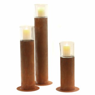 stimmungsvolles Windlicht Windlichtständer Metall Edelrost Kerzenständer mit Glasaufsatz (L)
