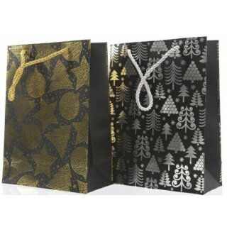 Papier-Geschenktasche weihnachtliches Motiv schwarz/gold und schwarz/silber Preis für 2 Stück