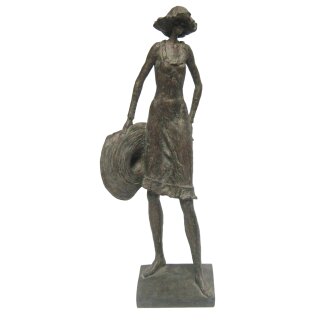 dekorative Frauen-Figur Damen-Figur Hilda mit Hut bronzefarbig