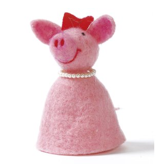 Eierwärmer pinkes Schwein mit Perlenkette