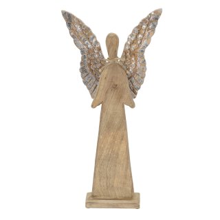 dekorativer stimmungsvoller Deko-Engel Holz-Engel mit leicht silberfarbigen Flügeln
