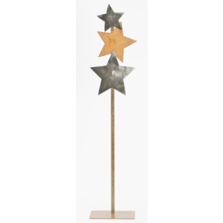 weihnachtliches Deko-Objekt 3 Sterne am Stab Metall silberfarbig glänzend poliert edelrostig