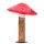dekorativer Deko-Pilz aus Naturholz mit farbiger Kappe aus Metall rot mit weißen Punkten mittel