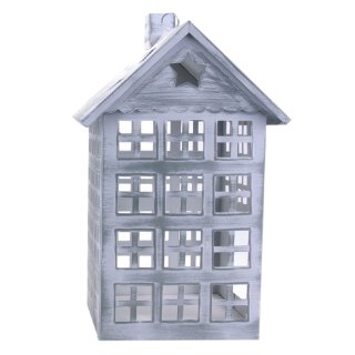 dekorative Metall-Laterne Windlicht-Laterne als Haus in 4 möglichen Varianten gerades Dach grau