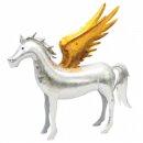 Metallfigur Pferd in silber mit goldenen Flügeln