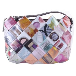 Damentasche Clutch aus recycelten Verpackungen Handarbeit pastellbunt