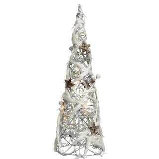dekorative LED- Leuchtpyramide weiß/grau/natur mit Beeren/Sternen/Dochtwolle ca. 40 cm hoch