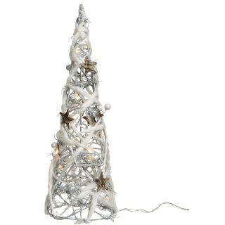 dekorative LED- Leuchtpyramide weiß/grau/natur mit Beeren/Sternen/Dochtwolle ca. 60 cm hoch