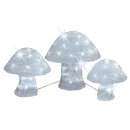 dekorative LED Leuchte für innen und außen als transparente Fliegenpilze in einer 3-er Gruppe