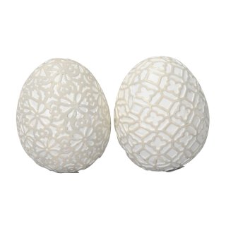 dekoratives frühlingshaftes Deko-Ei Keramik-Ei Osterei mit Ornamentstruktur grau weiß Preis für 2, 4 oder 8 Stück