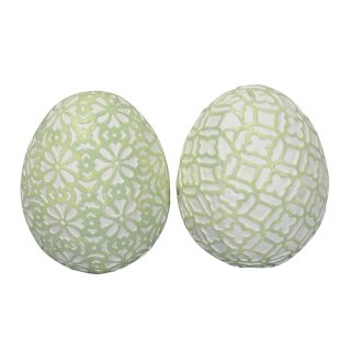dekoratives frühlingshaftes Deko-Ei Keramik-Ei Osterei mit Ornamentstruktur grün-weiß Preis für 2, 4 oder 8 Stück