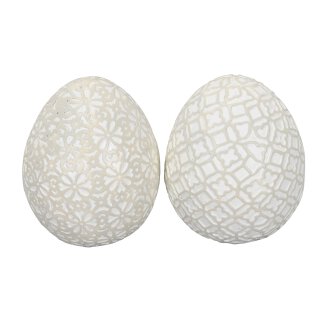 dekoratives frühlingshaftes mittleres Deko-Ei Keramik-Ei Osterei mit Ornamentstruktur grau weiß Preis für 2 oder 4 Stück