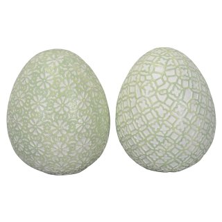 dekoratives frühlingshaftes großes Deko-Ei Keramik-Ei Osterei mit Ornamentstruktur grün-weiß Preis für 2 Stück