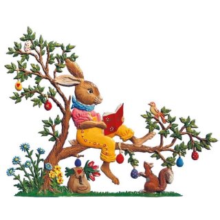 Wilhelm Schweizer Figur aus Zinnlegierung Hase lesend im Baum - Jahreshase 2018