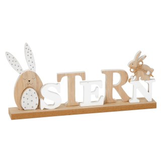 dekorativer Schriftzug Ostern Hase und Ei in braun-weiß