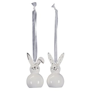 kleine niedliche putzige Mini Osterhasen mit Kugelkörper als Osterstrauch-Anhänger Porzellan weiß-silber Preis für 4 Stück