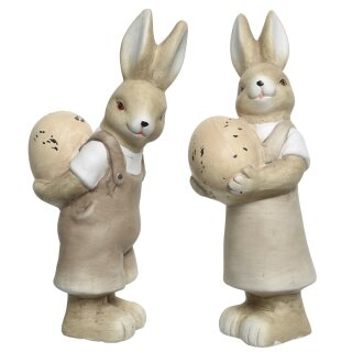 frühlingshafter großer Deko-Hase Osterhase als Hasen-Paar aus Keramik cremefarbig Preis für 2-er Set