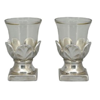 dekoratives Tisch-Windlicht Garten-Windlicht shabby silber Vintage Optik klein Preis für 2 Stück