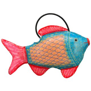 dekorative große Gießkanne als Fisch Metall handbemalt
