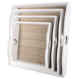 dekoratives Tablett quadratisch aus Holz im Landhaus-Stil mit Herz-Griff in 4 verschiedenen Größen