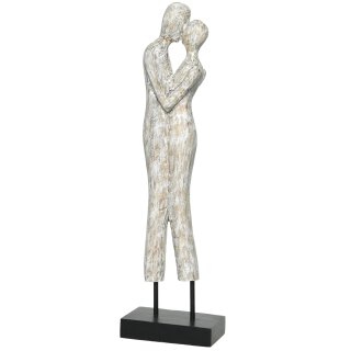 Dekofigur Skulptur küssendes Liebespaar aus Mangoholz weiß patiniert