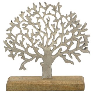 dekoratives Deko-Objekt Baum Puri aus rauem Aluminium auf Holzfuß