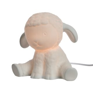 dekorative Tischlampe Nachttischlampe als sitzendes Schaf aus weißem Porzellan