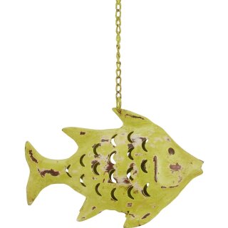 Metallfigur Fisch als Windlicht zum hängen und stellen in gelb