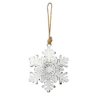 winterlicher dekorativer Anh&auml;nger Schneeflocke Eiskristall aus Metall shabby wei&szlig; 15 cm Durchmesser