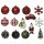25-er Set dekorativer Figuren-Kugelmix PVC rot/grün/weiß Weihnachtskugeln Baumschmuck bruchfest Christbaumschmuck