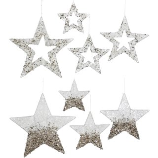 dekorative weihnachtliche Stern-Anhänger weiß-gold im 4-er Set ca. 40/30/25/20 cm in 2 möglichen Ausführungen