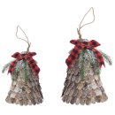 dekorative weihnachtliche Dekoglocke zum Hängen mit Naturrinde Naturzapfen Kunsttanne und karierter Schleife komplett fertig dekoriert in 2 möglichen Größen