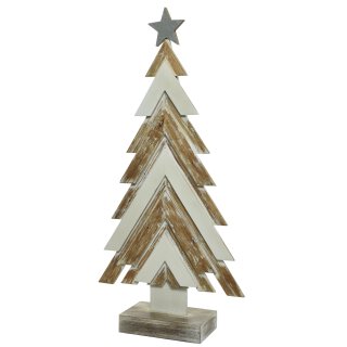 ausgefallene dekorative Weihnachts-Dekotanne aus Holznatur-weiß shabby Optik mit Stern