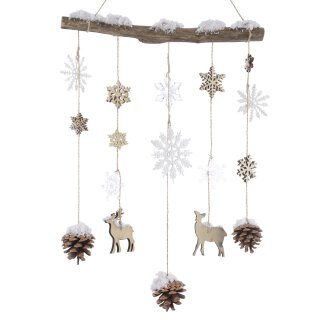 stimmungsvolles Deko-Mobile Fenster-Deko Weihnachts-Mobile Advents-Mobile beschneit mit Zapfen Hirschen und Eiskristallen