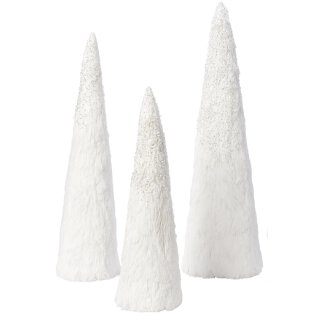 dekorative weiße Deko-Kegel Deko-Eiszapfen stehend mit etwas Glitzer als 3-er Set