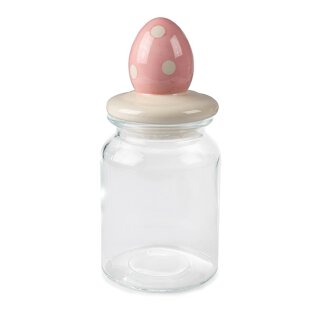 witziges dekoratives Vorrats-Glas Dekoglas mit Deckel und gepunktetem Osterei rosa Ei