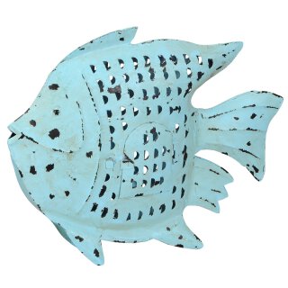Metallfigur Fisch Metall shabby hellblau als Windlicht in 2 möglichen Größen groß