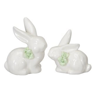 kleine niedliche putzige Mini Osterhasen Porzellan weiß mit hellgrüner Rose Preis für 2 Stück