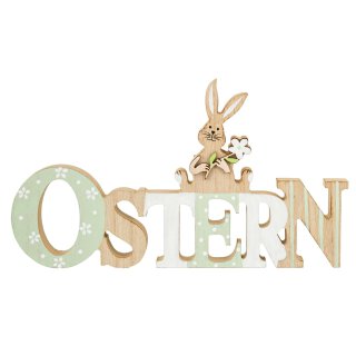 dekorativer Schriftzug Ostern mit Hase und Blume als ausgefallene Osterdeko