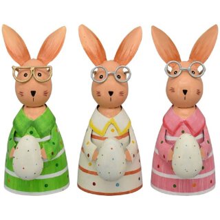 Zaunhocker Hase mit Brille und Ei Metall bemalt verschiedene Farben Preis f&uuml;r 1 St&uuml;ck