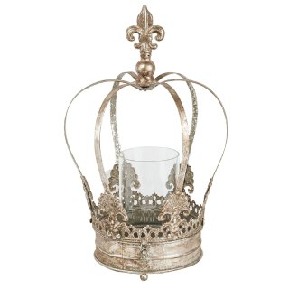 dekorative ausgefallene große Garten Krone als Windlicht mit Glaseinsatz Metall antik silber Vintage Optik