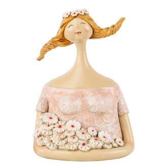 dekorativer Dekokopf Ladykopf Büste Dame mit Blumen und Blütenkranz rosa-rot