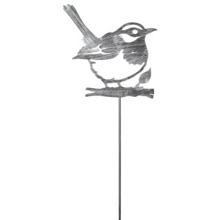 dekorativer Gartenstecker Silhouette Vogel auf Ast Metall schwarzgrau geb&uuml;rstet