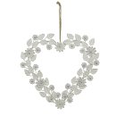dekorativer nostalgischer Deko-Kranz als Herz mit Blättern und Blüten Metall shabby weiß im Landhaus-Stil in verschiedenen Größen