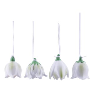 frühlingshafte dekorative Blütenanhänger Glocken-Blumenanhänger Porzellan weiß-hellgrün Preis für 4 Stück