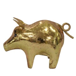niedliches putziges goldfarbiges Mini Metallschwein als Dekofigur 1 Stück