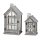 dekorative Gartenlaterne Tischlaterne Garten-Windlicht aus Holz shabby grau mit Metalldach in Haus-Form