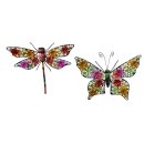dekorative lustig bunte Wanddeko aus Metall Schmetterling oder Libelle jeweils in 2 möglichen Größen