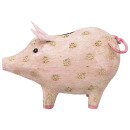 dekorative witzige Spardose Sparbüchse rosa Schweinchen mit Blütenmuster Metall bemalt